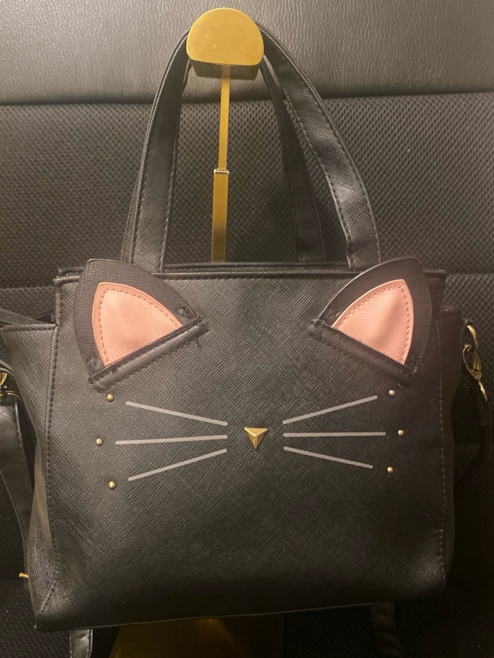 Cute Black Cat Crossbody Bag with Pink Ear Accents